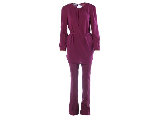 Conjunto coordenado de seda roxa Prada: túnica e calças de alfaiataria Roxo