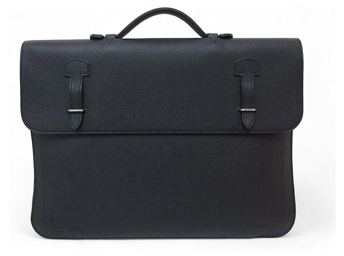 Hermès BORSA CARTELLA HERMES SERVIETTE 57 IN PELLE EPSOM NERA MACBOOK Nero
