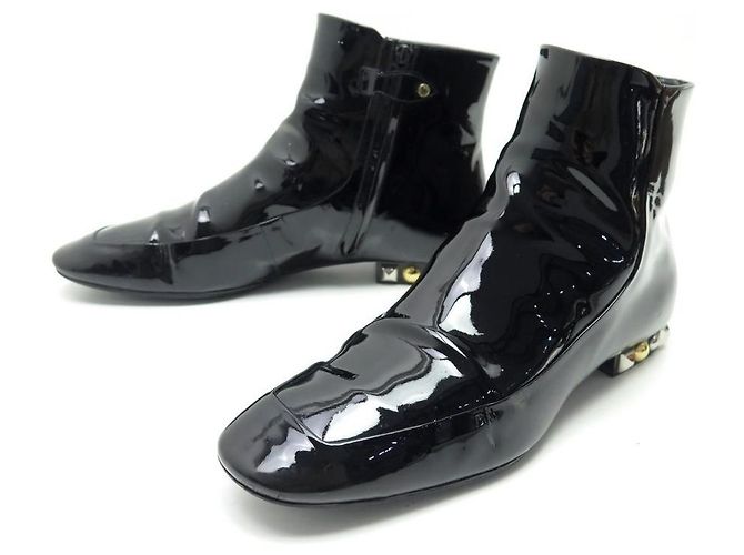 LOUIS VUITTON SIXTIES FLAT ANKLE BOOT 40 Lackleder Stiefeletten Schwarz
