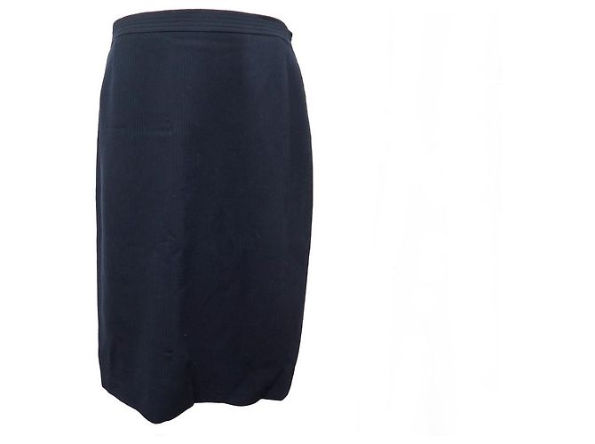 CHANEL WOOL STRAIGHT SKIRT SIZE 44 L NAVY BLUE
