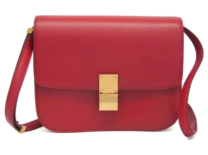 Céline Celine Classic Box Couro Liso Medium Vermelho