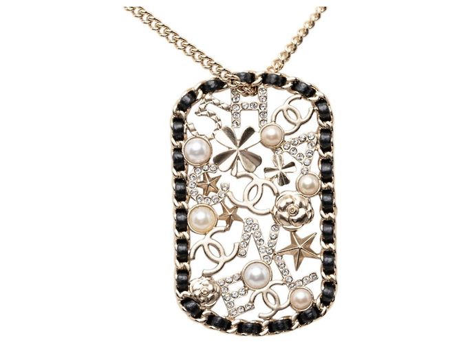 Collana Chanel Coco Mark Logo Clover Camellia Nero D'oro