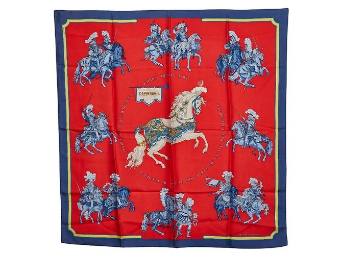Hermès Sciarpa Hermes Carre 90 CARROUSEL Rosso Blu Multicolore