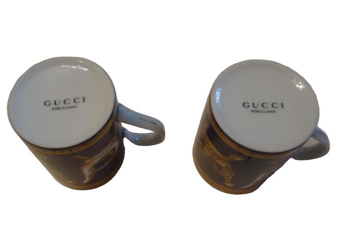 Gucci porcelain mugs White Golden Dark blue