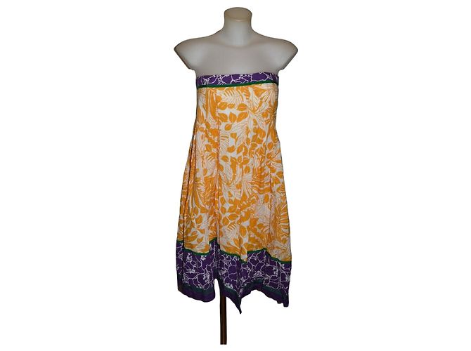 Vestido palabra de honor Sportmax con estampado floral Blanco Verde Púrpura Amarillo