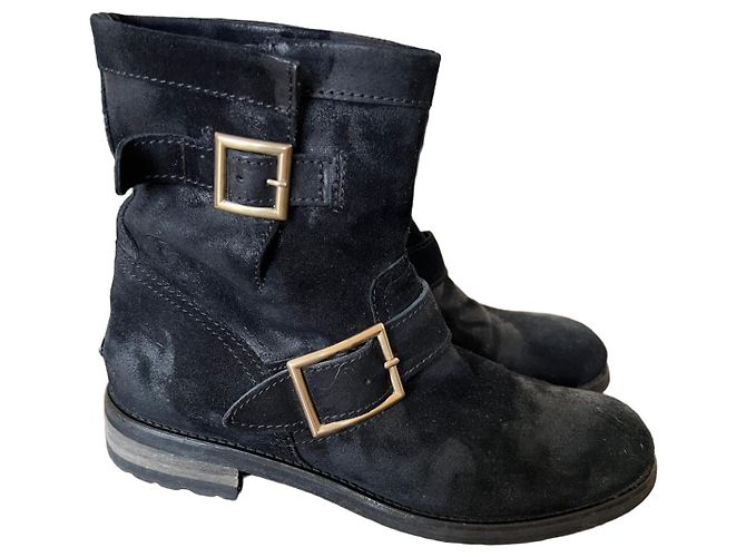 Jimmy Choo Black Suede Buckle Ankle Boots 