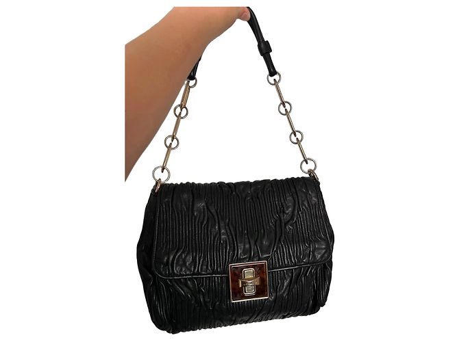 Borsa a tracolla Bally in pelle nera arricciata Nero 