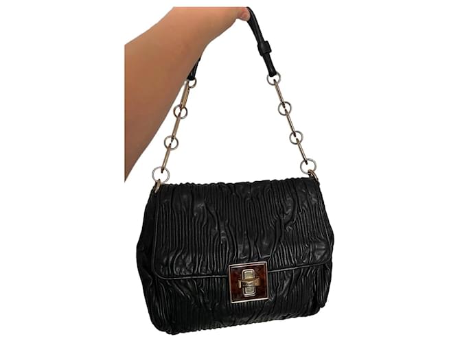 Sac à bandoulière froncé en cuir noir Bally 