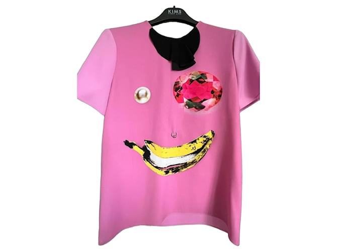 Top rose à imprimé graphique Moschino Cheap and Chic Noir Blanc Jaune Métallisé 