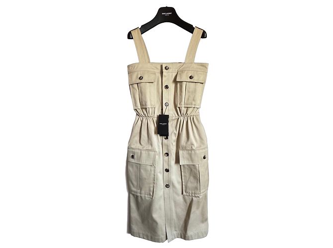 Saint Laurent Beiges Baumwoll-Latzkleid