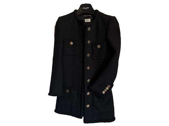 Saint Laurent Kurze Tweedjacke in Schwarz