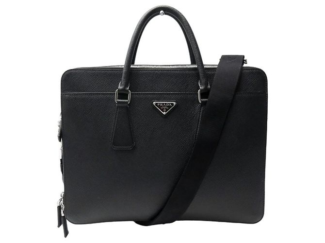 NEW PRADA SACOCHE PC DOCUMENT HOLDER SAFFIANO LEATHER SHOULDER TRAVEL CASE Black
