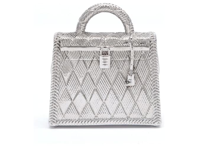 Hermès NOVO PENDENTE HERMES CURIOSITE BOLSA KELLY EM METAL PRATA + CAIXA SACO CHARM 