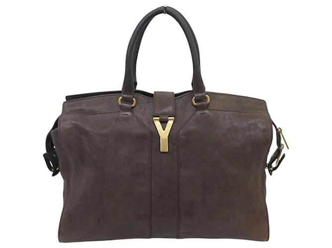 BOLSA YVES SAINT LAURENT LIGNE Y CHYC 275091 EM COURO MARROM Taupe 