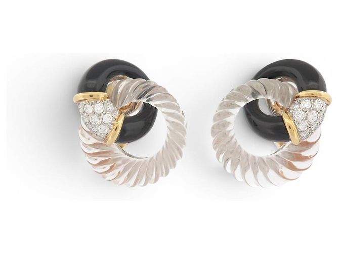 ORECCHINI BOUCHERON ONIX CRISTALLO DI ROCCA E DIAMANTI ORO GIALLO D'oro