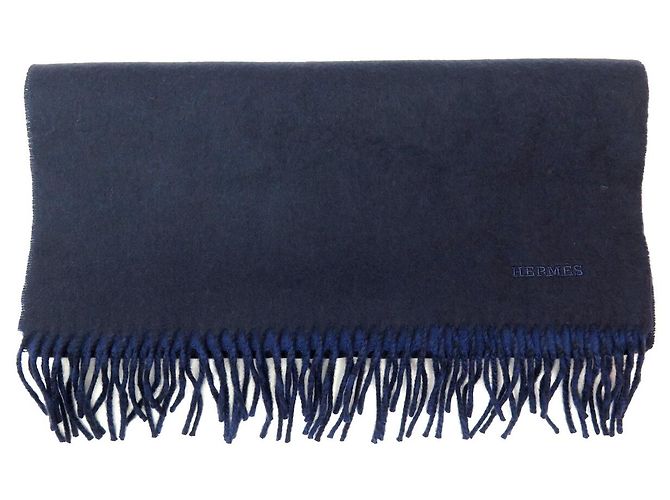 Hermès NUOVA SCIARPA HERMES REVERSIBILE CON FRANGE 100% CAŠMIR BLU NOTTE