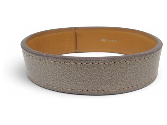 Hermès HERMES POUL TOUR SELLIER BRACELET MANCHETTE T20 CUIR ETOUPE LEATHER BANGLE Taupe 