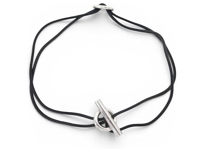 Hermès HERMES SKIPPER NOIR SILVER 925 STERLING DOUBLE WRAP BRACELET NECKLACE Black 