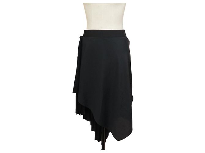 NEW GIVENCHY ASYMMETRIC PLEATED MIDI SKIRT 40 M Black
