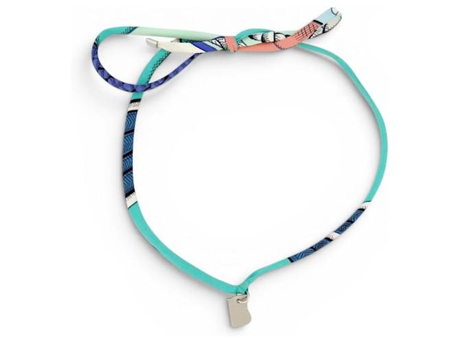 Hermès NUEVO COLLAR Y PULSERA HERMES TOURBILLON DOUBLE LOOP DE CUERDA DE SEDA AZUL 