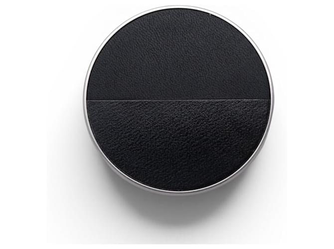 Hermès NEW HERMES ROUND BROOCH 2 TONES BLACK LEATHER & METAL BLACK LEATHER BROOCH 
