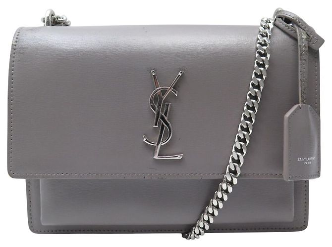 BOLSA SAINT LAURENT SUNSET MEDIUM 442906 EM COURO DE ALÇA Cinza