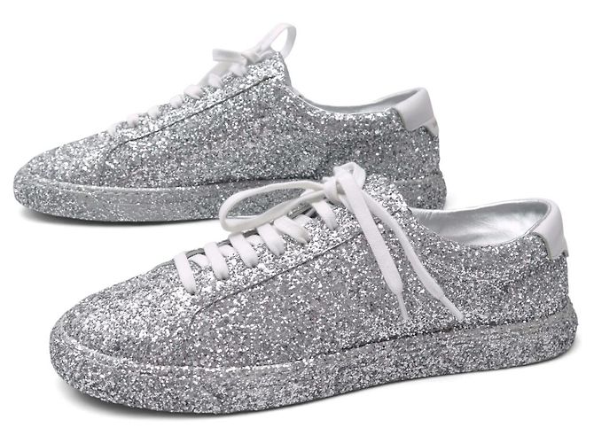 NEUE SAINT LAURENT ANDY GLITTER 590027 SNEAKER SCHUHE 39 Silber