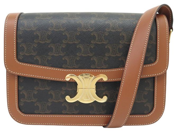 Céline NOVA BOLSA DE MÃO CELINE TRIOMPHE CLASSIC 191242 LONA E CALF LEATHER ALÇA Marrom