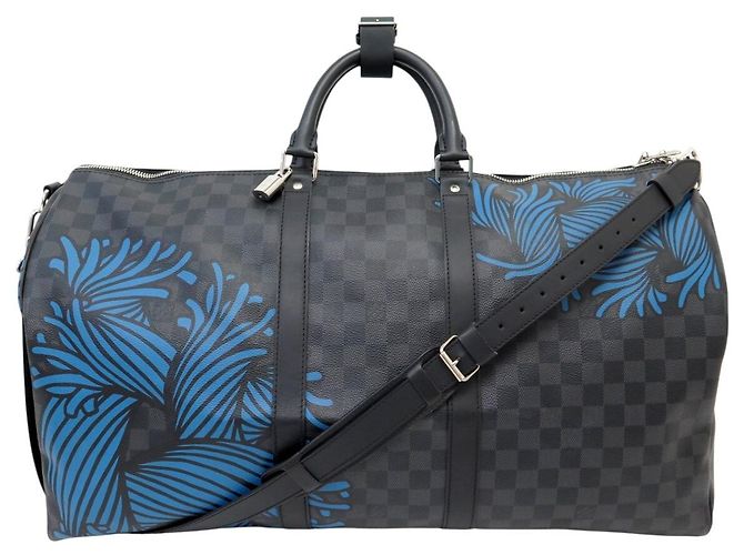 NOVA BOLSA DE VIAGEM LOUIS VUITTON X NEMETH KEEPALL 55 DAMIER GRAPHITE COM ALÇA Cinza