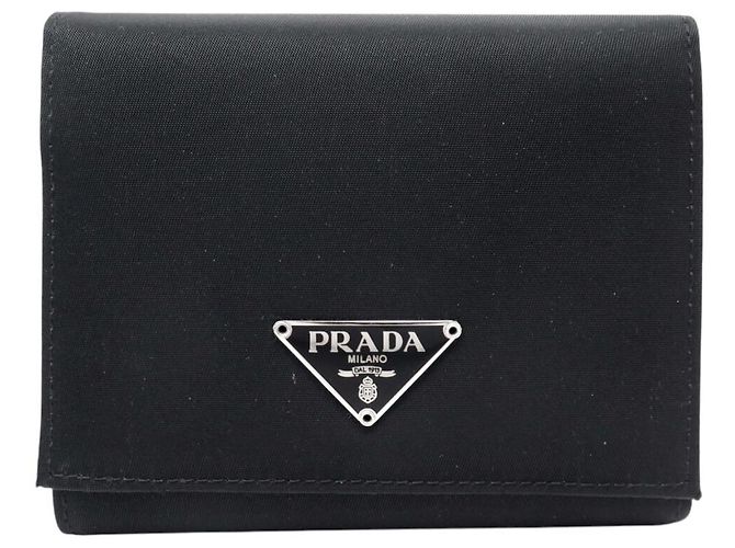 PRADA LOGO RE-NYLON CANVAS PICCOLO PORTAFOGLIO MONETE E CARTE Nero