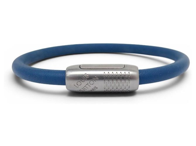 NUOVO BRACCIALETTO LOUIS VUITTON DAMIER GEANT 16.5CM ACCIAIO CORDO IN PELLE BANGLE Blu