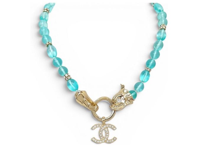 NEU CHANEL DRACHE FISCH CC LOGO STRASS PERLEN CHOKER Golden