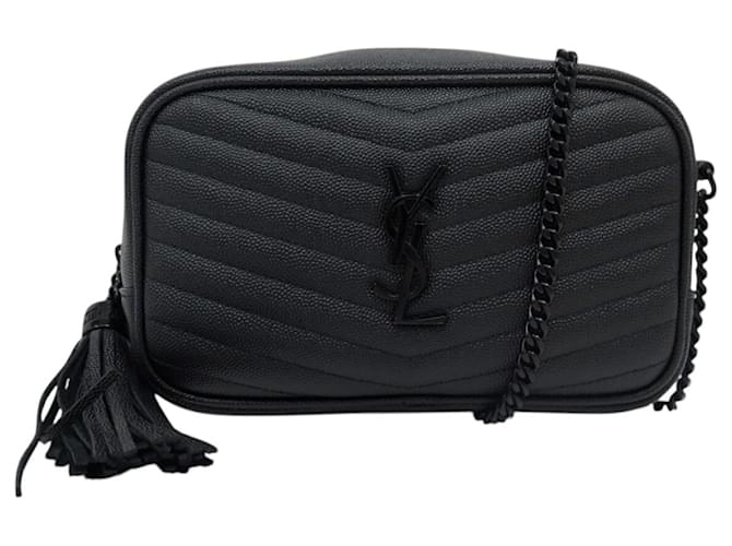 Yves Saint Laurent NEUF SAC A MAIN SAINT LAURENT MINI LOU CAMERA 612579 CUIR CHEVRON HAND BAG Noir 