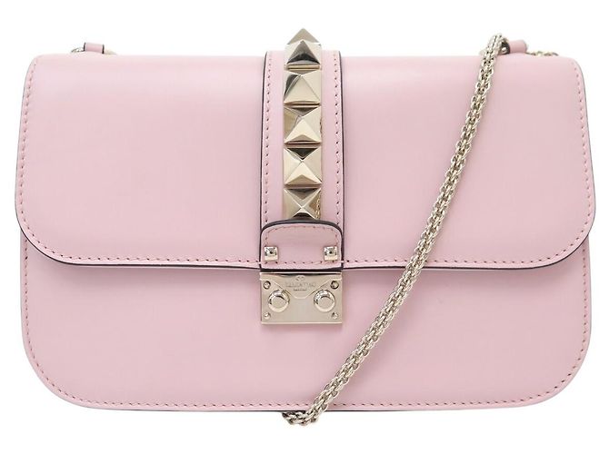 BORSA A SPALLA VALENTINO ROCKSTUD GLAM LOCK MEDIUM IN PELLE ROSA