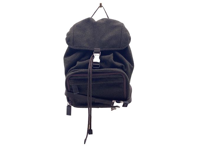 Prada Vintage Dark Green Wool Drowstring Backpack Bag