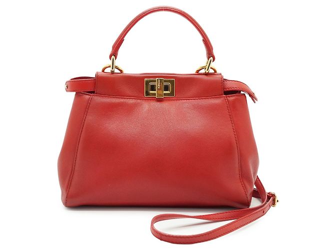 Fendi Mini bolsa Peekaboo em couro nappa vermelho com alça