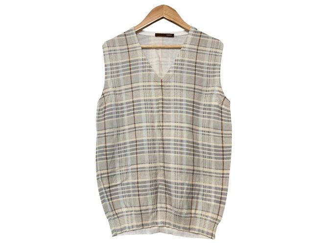 Colete de malha com padrão check Bally Marrom Branco Cru