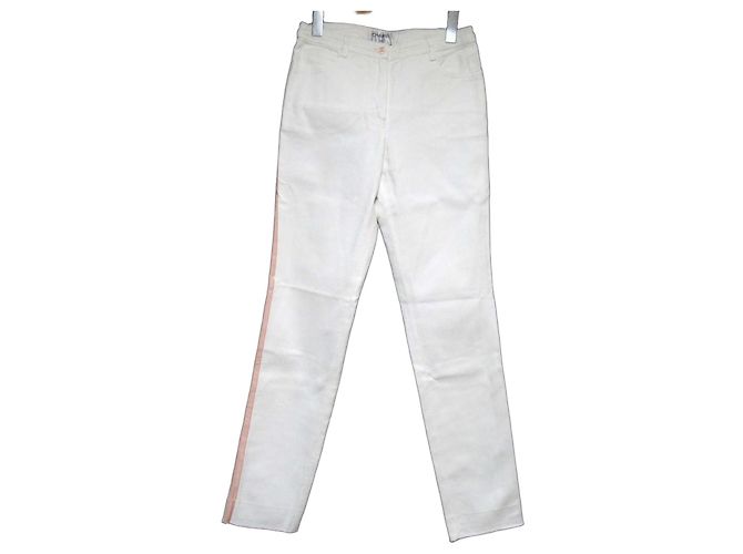Chanel Coco Mark Denim Pants White
