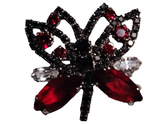 Ermanno Scervino Libellen-Brosche Schwarz Silber Rot