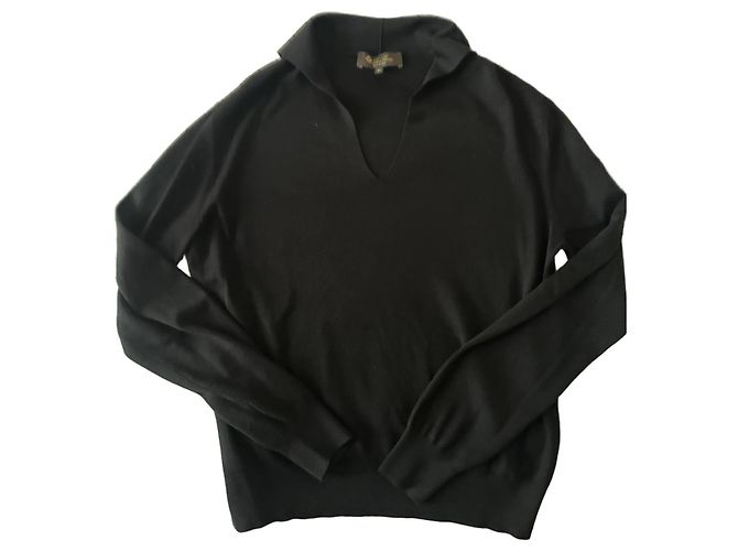 Loro Piana Wollpullover Schwarz V-Ausschnitt