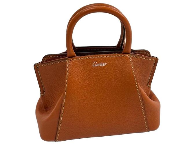 Cartier Mini bolsa de mão em couro laranja Marrom