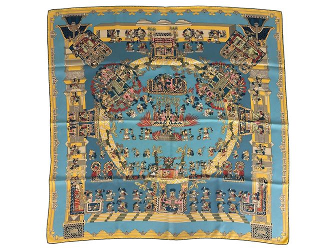 Hermès Hermes HERMES Sciarpa Carré 90 Astres et Soleils Blu Multicolore Giallo