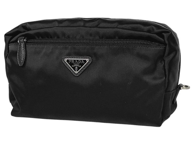 Pochette in nylon nero e pelle Prada
