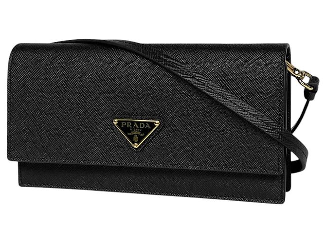 Mini bolsa de ombro Prada em couro Saffiano preto