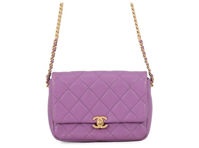 Bolsa de Alça de Corrente Chanel Matelassé Roxo