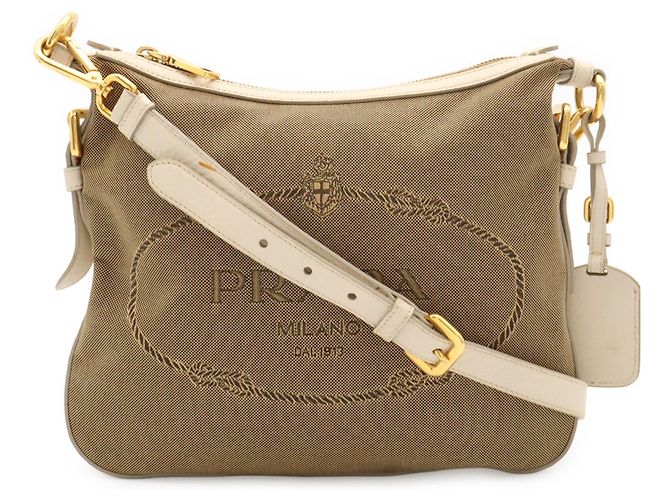 Borsa a tracolla in jacquard Prada Beige Cachi Bianco sporco