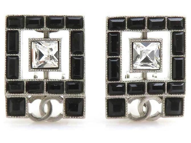 Orecchini a clip Chanel nero e argento 