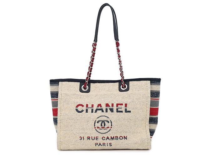 Borsa Tote Chanel Deauville Line Medium Multicolore Beige