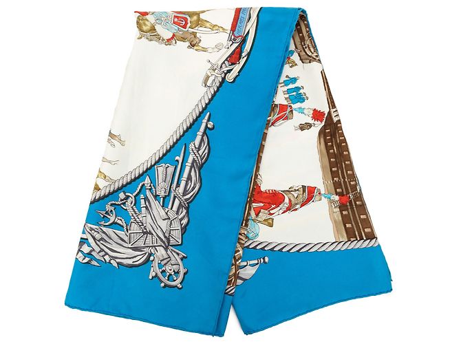 Sciarpa in seta Hermès Blue Marine et Cavalerie 90