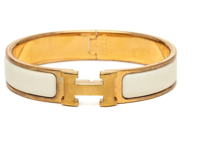 Bracelet Clic H Hermès en émail blanc étroit PM Blanc cassé 
